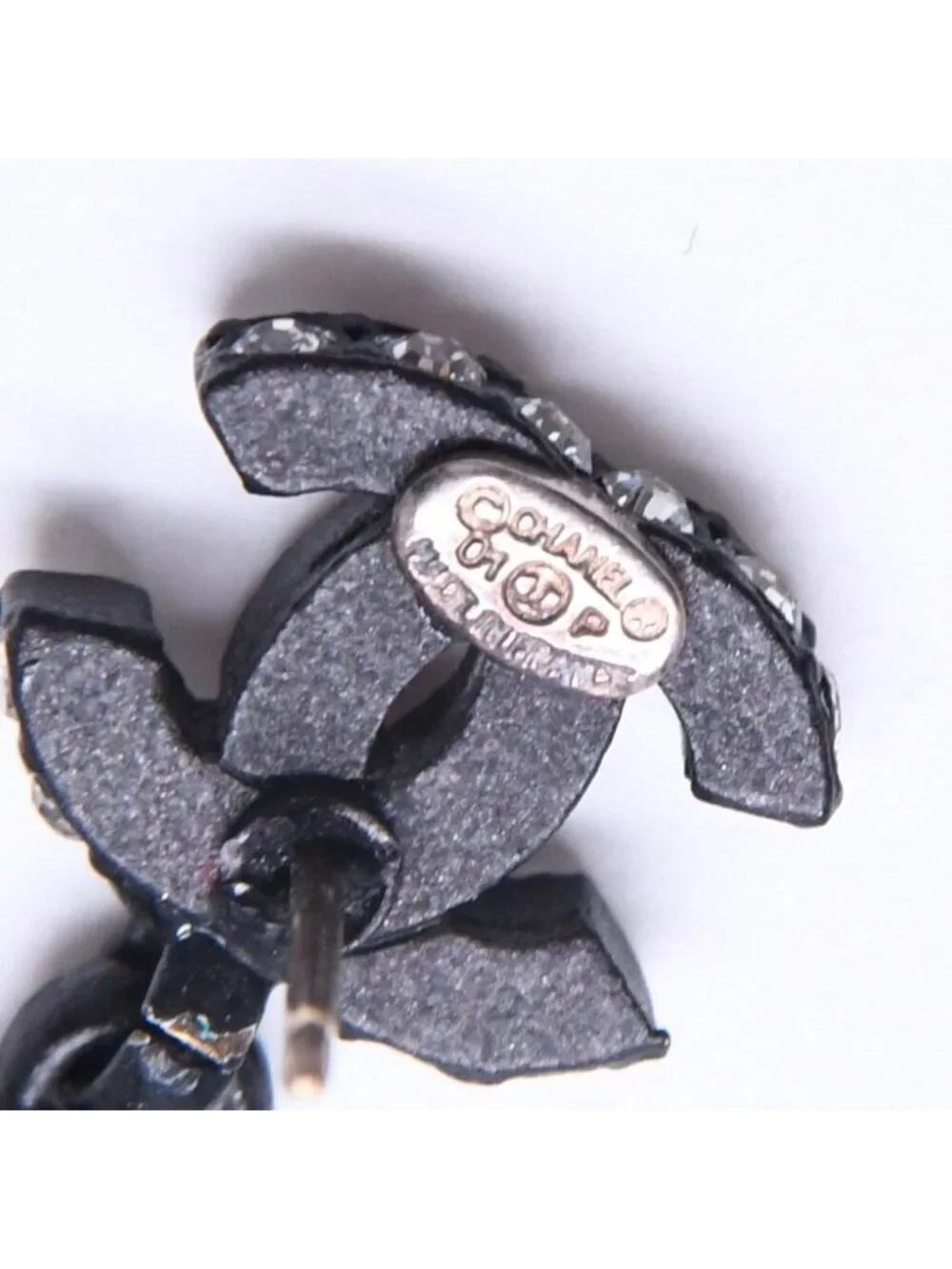 Chanel CC Logo Drop Earrings 01 Metal Rhinestone Black Clear
